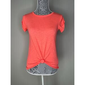 FREE PEOPLE We The Free Neon Orange Soft Raw Hem Crewneck Tee T-Shirt Top XS